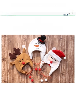 Detailed overhead shot of plush Christmas hats featuring reindeer, snowman and Santa styles