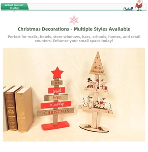 Creative wooden Christmas tree blocks with Merry Christmas text and winter figures