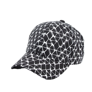 Classic black baseball cap with white geometric grid pattern and curved visor brim