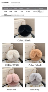 Detailed size chart and multi-color fluffy rabbit ear crossbody bags with chain straps