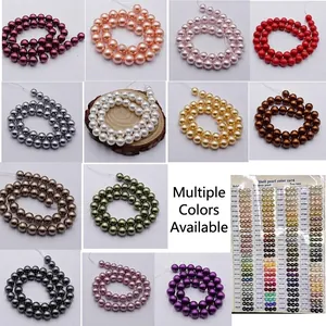 Round glass pearl beads in 12 colors for handmade jewelry with smooth lustrous finish