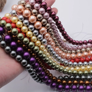 Colorful round glass pearl beads for handmade necklace jewelry making in various vibrant tones