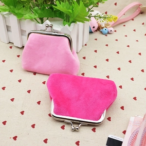Cute candy-colored plush coin purses in pink and magenta with silver metal clasps
