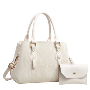 Elegant cream white faux leather handbag set with textured finish and gold hardware