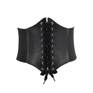 Vintage style black corset belt with lace-up front and wide elastic waist cincher