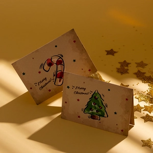 Retro Christmas greeting cards with candy cane and tree illustrations on quality paper