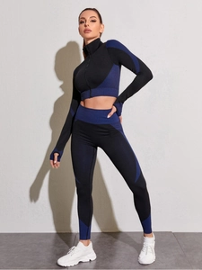 Details zum nahtlosen Yoga-Set mit Stehkragen-Oberteil und High-Waist-Sportleggings