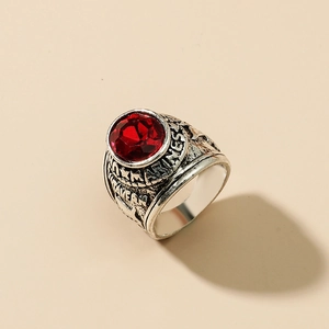 Vintage US Marines military ring with red gemstone and oxidized silver finish