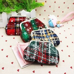 Christmas plaid fabric coin purses with vintage metal clasp in red, green, and blue