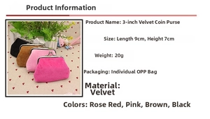Detail view showing compact 3-inch plush velvet coin purse with metallic ball clasp closure