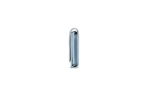 Vista laterale del portafoglio trifold in pelle PU azzurro con scomparto a cerniera