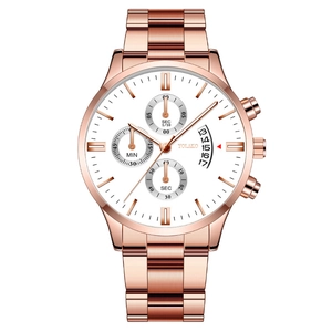 Fashion business chronograph watch for men with rose gold steel band and white dial
