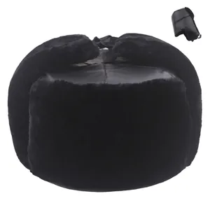 Chapeau De Trappeur Classique Hiver Cuir PU Tissu Fausse Fourrure Cache-Oreilles Épais Chaud Coupe-Vent Style Russe Ushanka