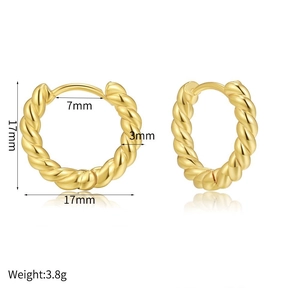 Detailed dimensions of gold twisted hoop earrings with 17mm outer diameter and 3.8g weight