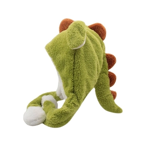 Cute green plush dinosaur hat with moving ears and long scarf for winter warmth