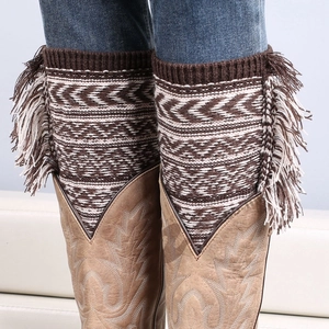 Leg Warmers Boot Cuffs Acrylic Knitted Bohemian Geometric Jacquard Tassel Vintage Winter Accessories For Women