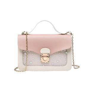 Women Crossbody Bag PU Leather Transparent Star Sequin Shoulder Handbag With Chain Strap Top Handle Sweet Fashion Handbag