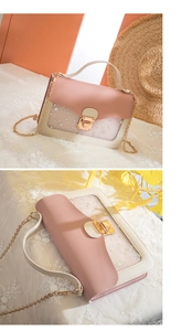 Pink patchwork clear mini bag with gold chain strap and star pattern details