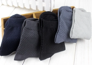 Detail of bamboo fiber crew socks featuring breathable honeycomb mesh and ribbed cuffs