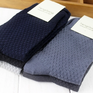 Bamboo fiber waffle knit mid-calf socks for men in dark blue, grey and black colors
