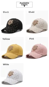 Detailed comparison of embroidered baseball caps in black, khaki, yellow, pink, and white
