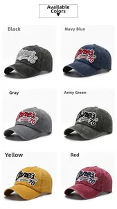 Détails des casquettes en coton délavé vintage déclinées en six couleurs avec broderies