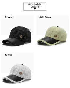 Detailed comparison of tweed baseball caps in black, light green and white colorways
