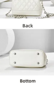 Vues détaillées du sac cabas en cuir matelassé blanc incluant le dos et les picots de protection