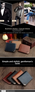 Detail showing various colors of men's bifold wallets with textured leather and stitching