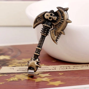 Antique bronze axe pendant necklace accessory with skull and decorative engravings