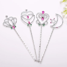Set of four silver princess fairy wands with pink and green rhinestones in various shapes