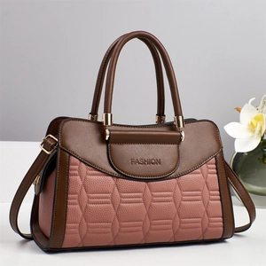 Fashionable macaron contrast color handbag with geometric quilting and dual top handles