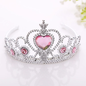 Kids silver princess tiara with pink heart gemstone and sparkling star accents