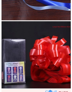 Detail showing red double-layer pull bows packed in 10pcs transparent plastic box