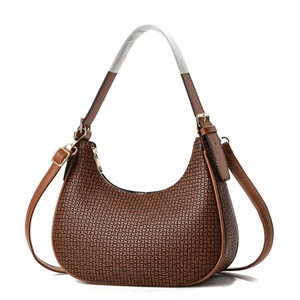 Brown monogram hobo bag with adjustable leather shoulder strap and golden metal hardware