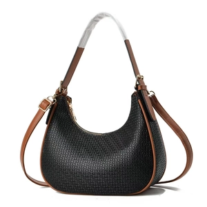 Vintage Women PU Leather Hobo Handbag Woven Monogram Shoulder Crossbody Bag Adjustable Strap Fashion Daily Purse