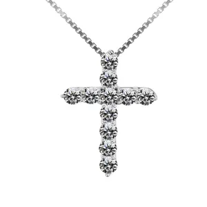 Cross Pendant Necklace Copper Rhinestone Simple Elegant Clavicle Chain Jewelry For Women