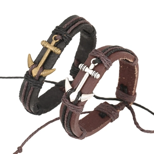 Vintage Braided Leather Bracelet With Alloy Anchor Pendant Nautical Punk Style Adjustable For Men Women