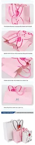 Detail of pink and white rabbit gift bags with braided handles and 'Happy' text