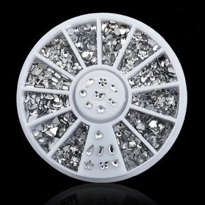 Nail Art Rhinestones Acrylic Clear Silver Mixed Shapes Heart Star Butterfly Flower Flatback Manicure Decorations Round Organizer
