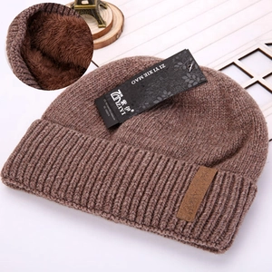 Men Winter Knitted Beanie Hat Acrylic Thick Fleece Lined Double Layer Warm Ribbed Cuff Pullover Casual Outdoor Caps