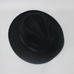 Classic black wool fedora hat with wide brim and decorative satin ribbon band for men and women