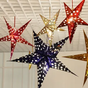Christmas Star Lampshade Hollow Paper Lantern Hanging Ornament For Festival Party Wedding Decor Laser Cardboard Foldable