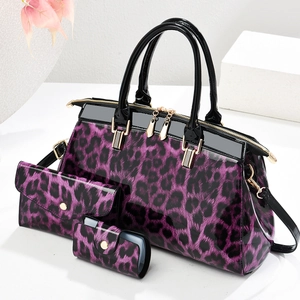 Women Leopard Print PU Patent Leather Tote Handbag With Clutch Wallet And Card Holder Large Capacity Fashion Chic