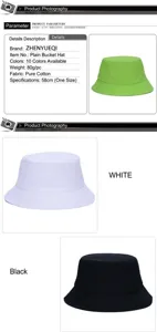 Dettagli del cappello a secchiello in cotone con colori e circonferenza testa di 58 cm