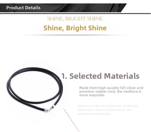 Detailed view of black rubber necklace cord featuring a secure 925 sterling silver clasp