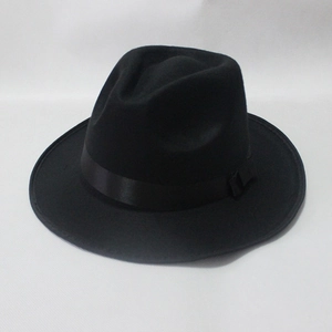 Vintage Wide Brim Fedora Hat Polyester Jazz Cap With Satin Band For Men Women Solid Color Autumn Winter Felt Hat