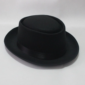 Cappello Pork Pie classico in feltro di lana nero con nastro in stile vintage inglese