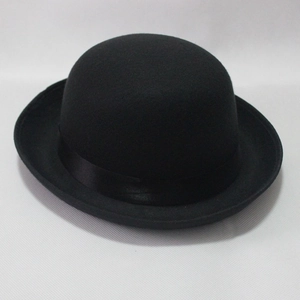 Klassische schwarze Melone aus Wolle mit Satinband, eleganter Vintage-Jazz-Stil Hut