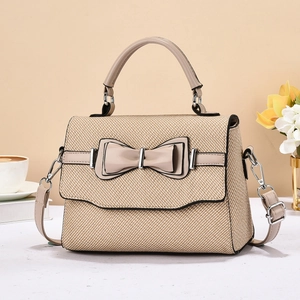 Women Fashion Bow Decor Woven Texture Small Square Bag Elegant PU Leather Handbag Adjustable Crossbody Shoulder Bag Daily